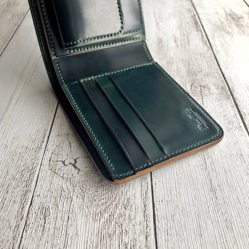 完成品 Horweenシェルコードバン ダークグリーン 二つ折り財布 総
