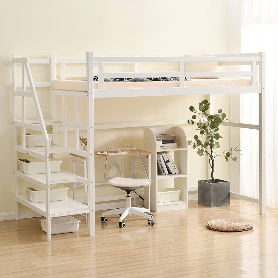 Amazon｜Chic ZONE 木製ロフトベッド 階段付き ハイタイプ 宮付